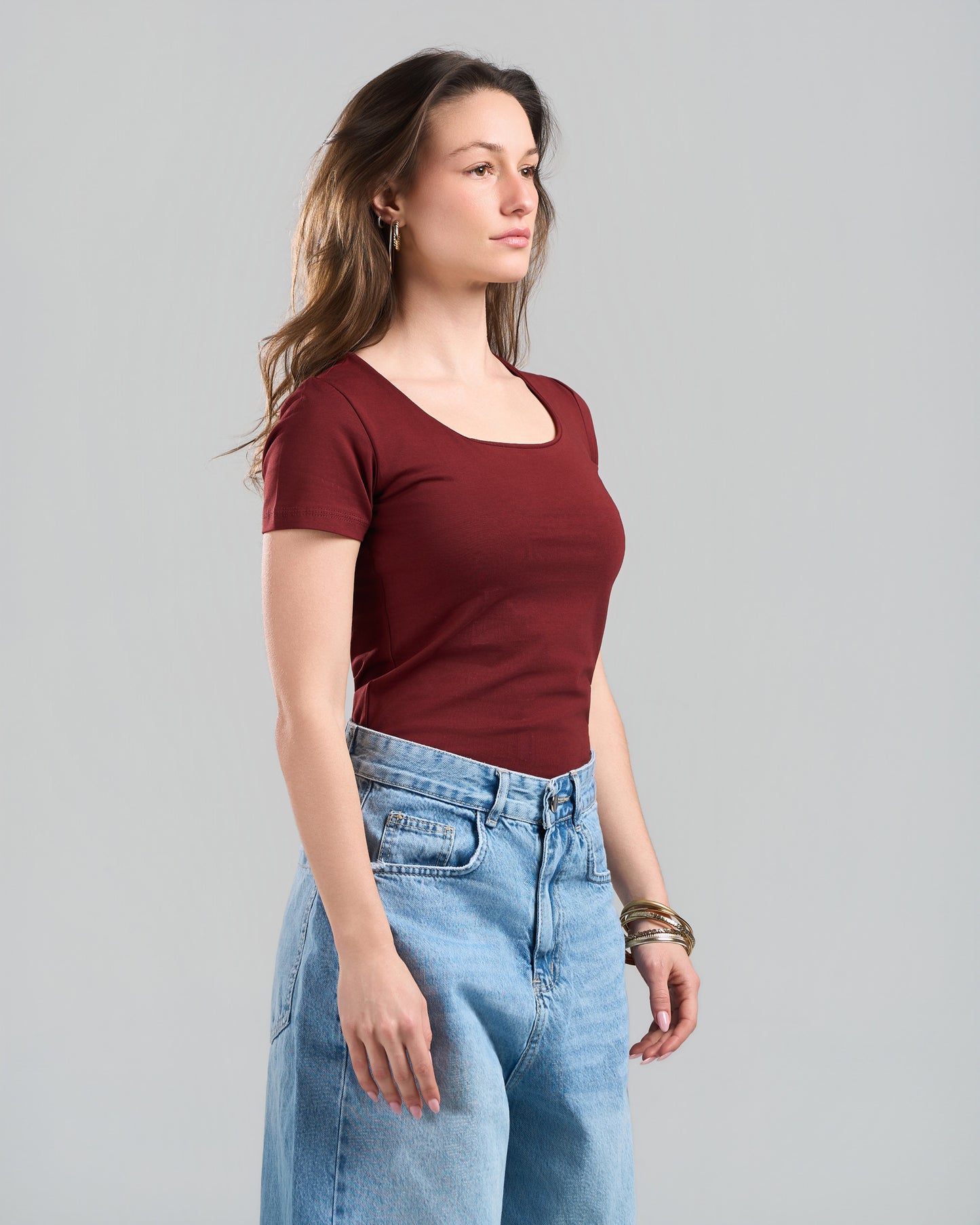 SquareNeck Short Sleeve Burgundy Top