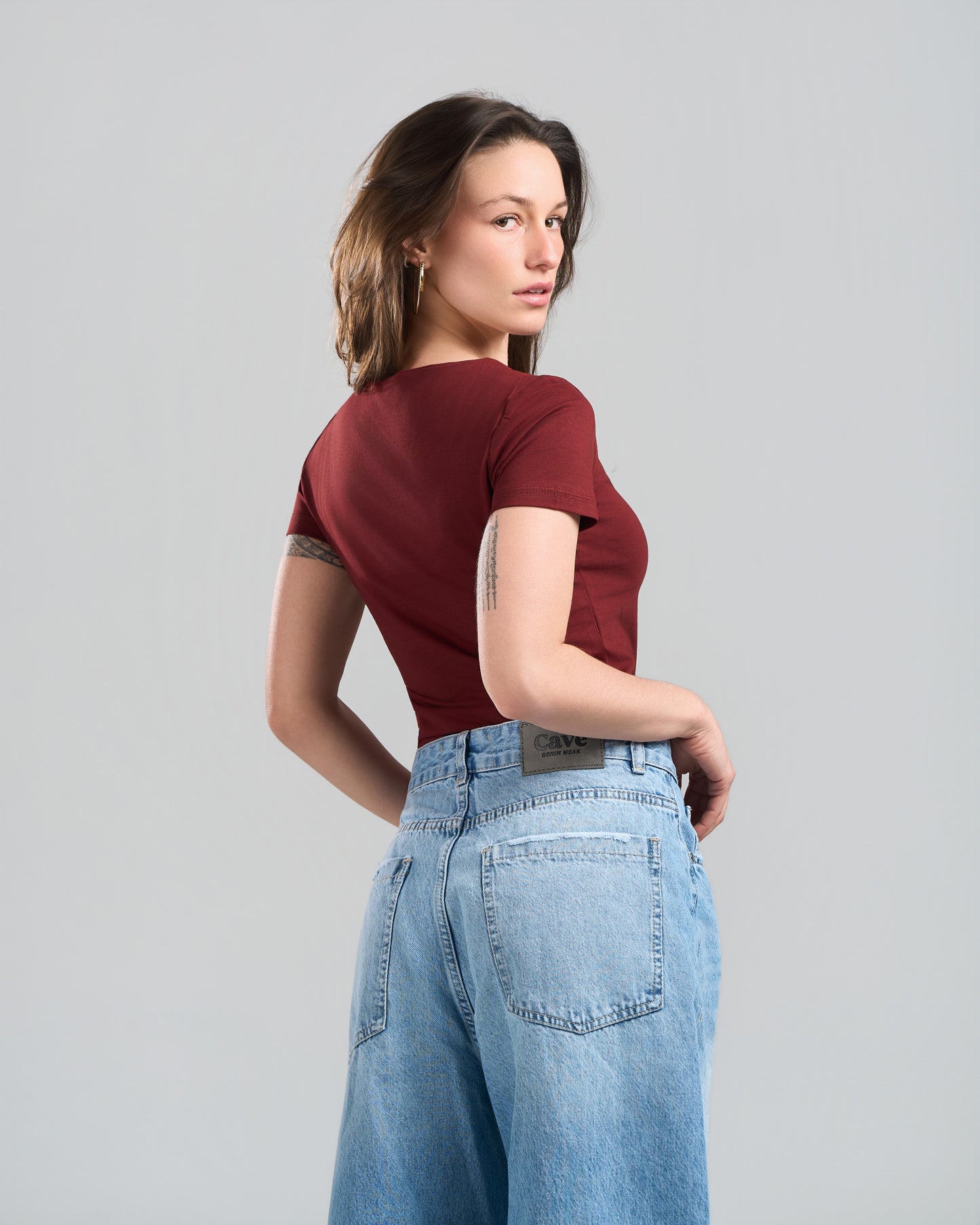 SquareNeck Short Sleeve Burgundy Top