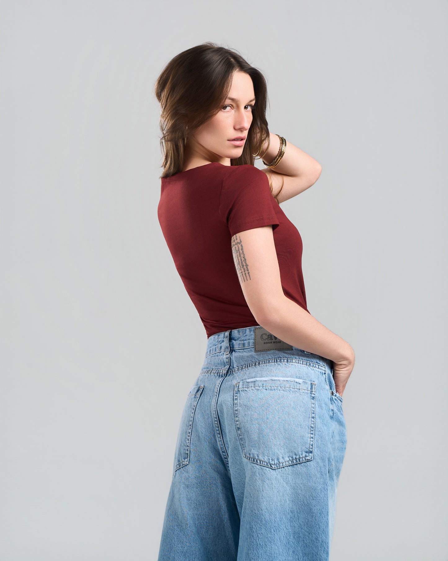 SquareNeck Short Sleeve Burgundy Top