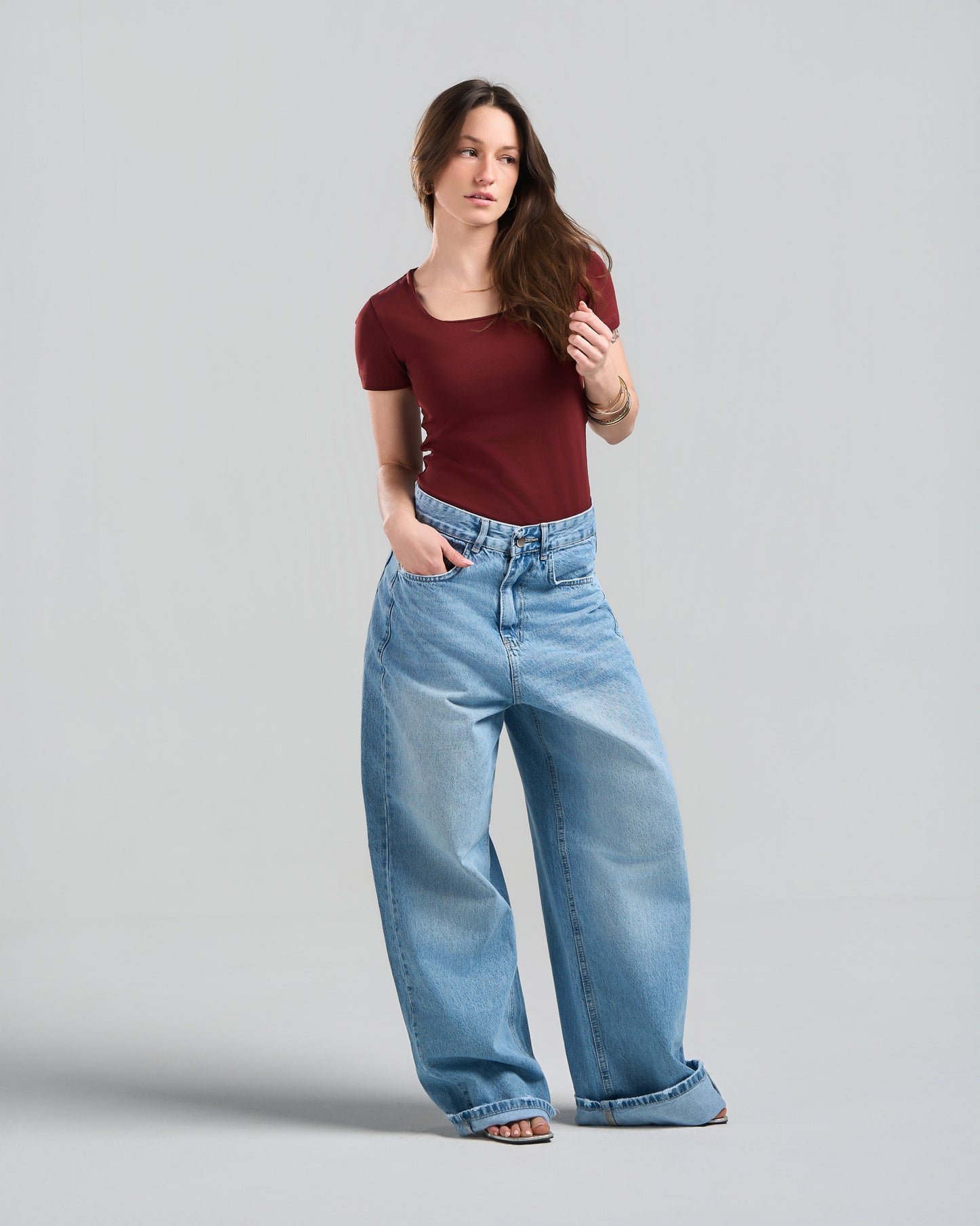 SquareNeck Short Sleeve Burgundy Top