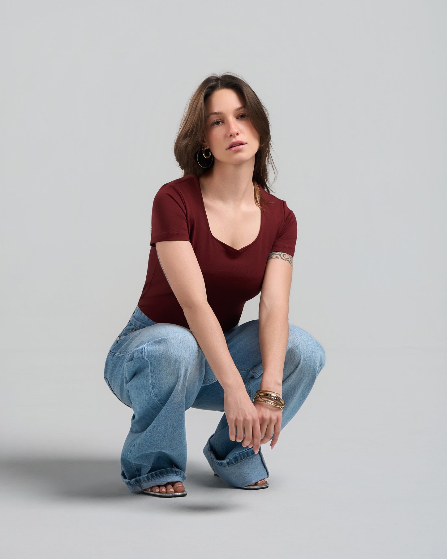 SquareNeck Short Sleeve Burgundy Top