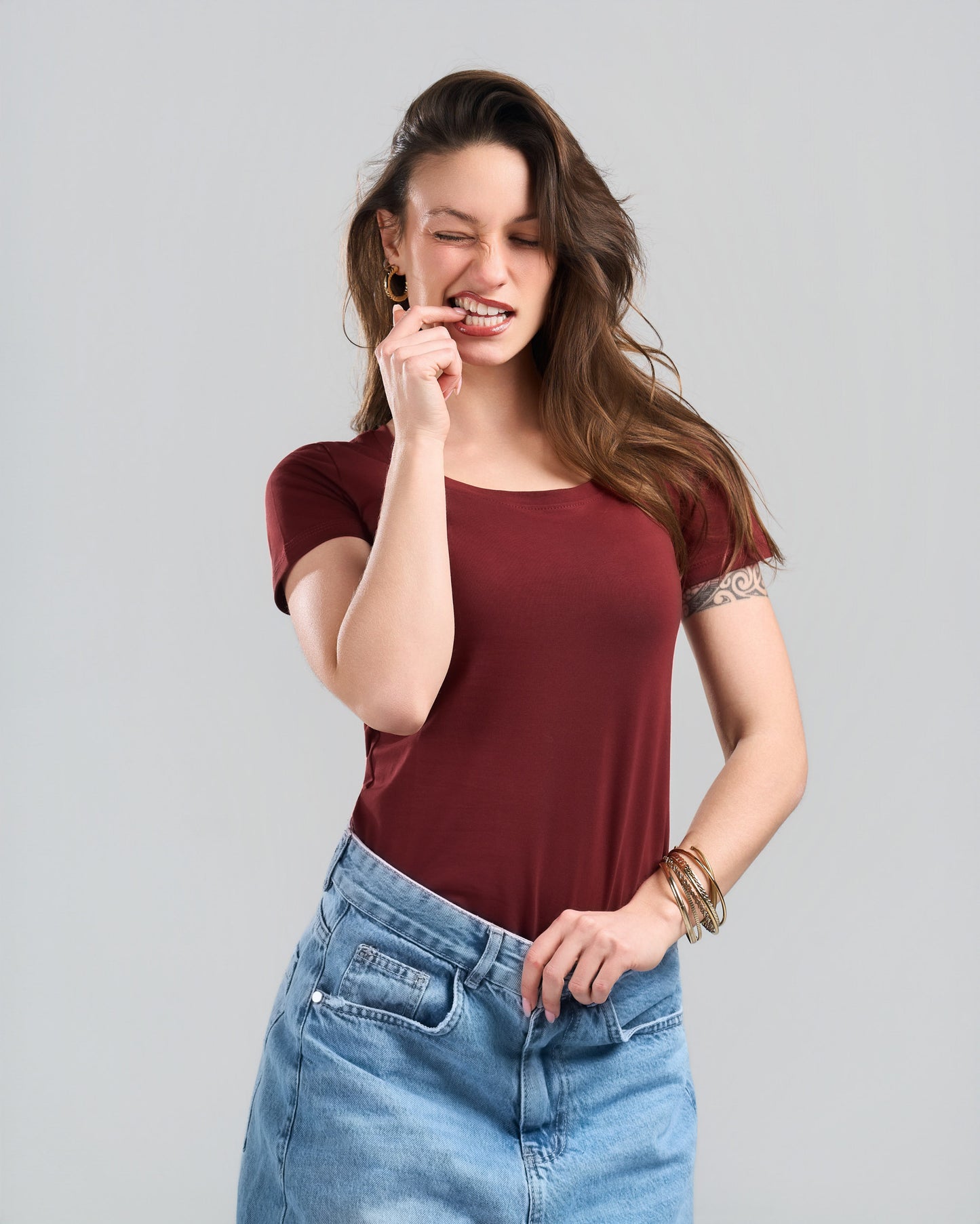 SquareNeck Short Sleeve Burgundy Top