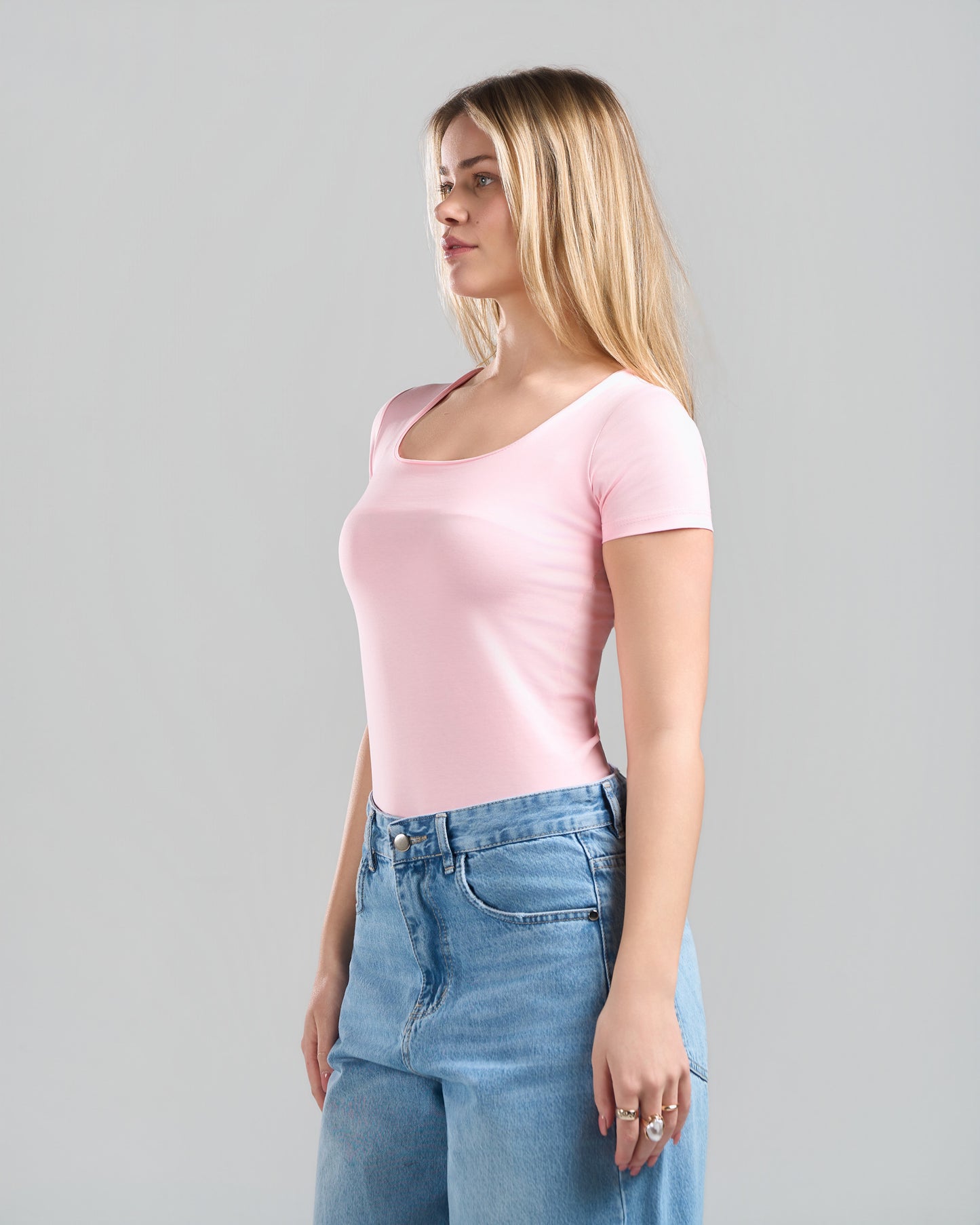SquareNeck Short Sleeve Pink Top