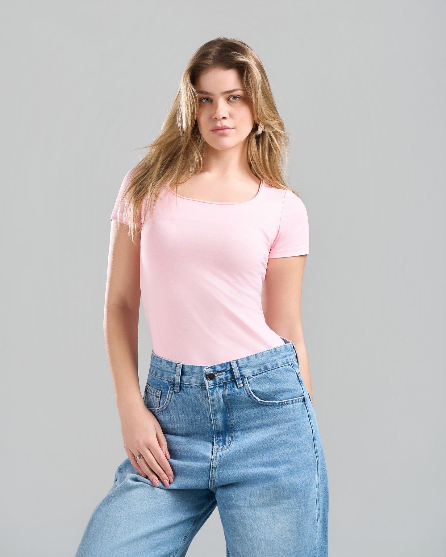 SquareNeck Short Sleeve Pink Top