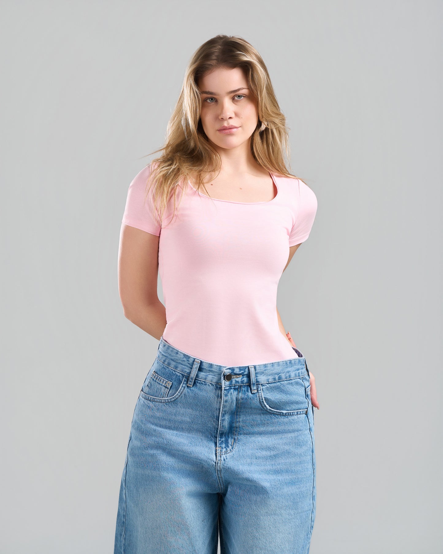 SquareNeck Short Sleeve Pink Top