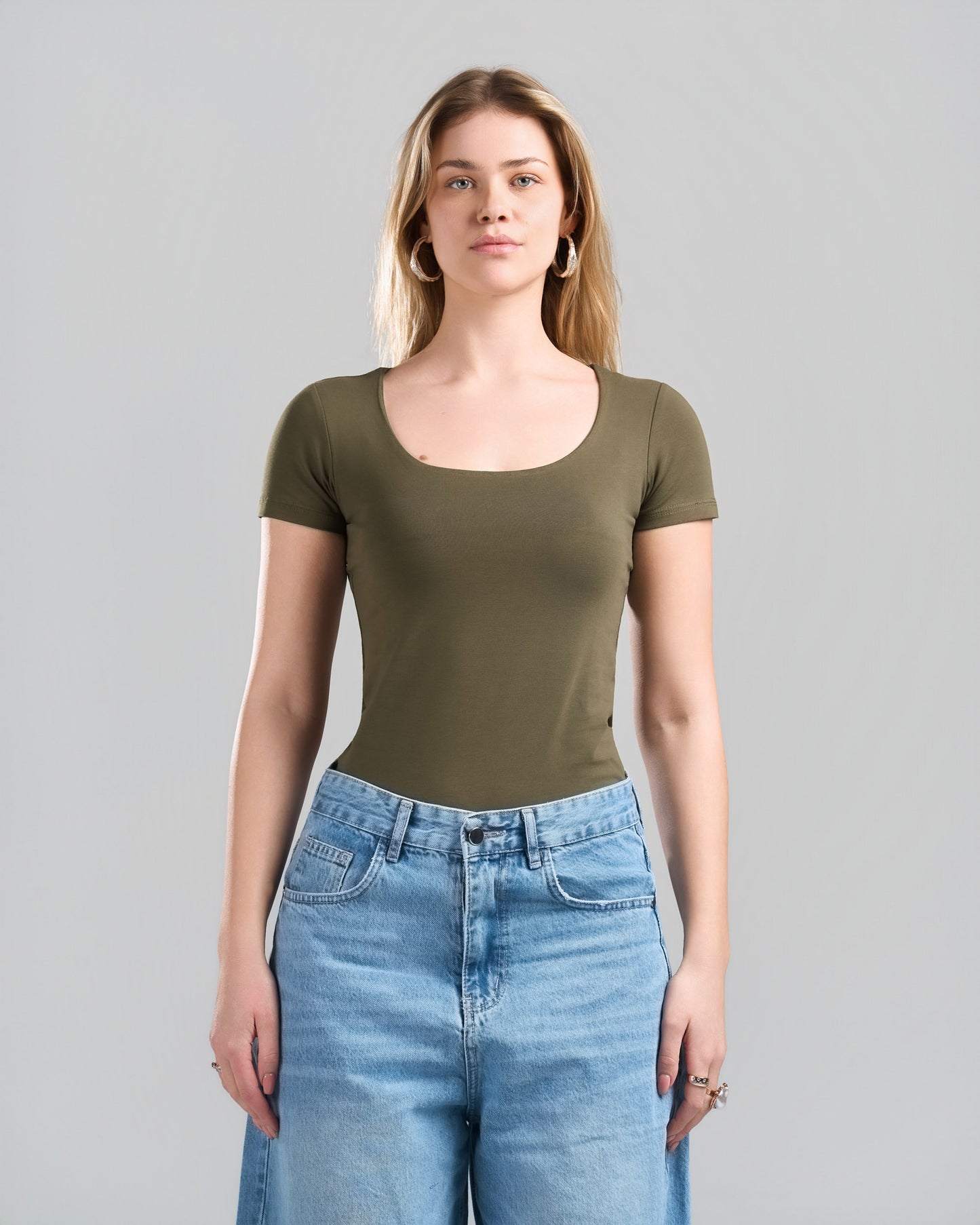 SquareNeck Short Sleeve OliveGreen Top