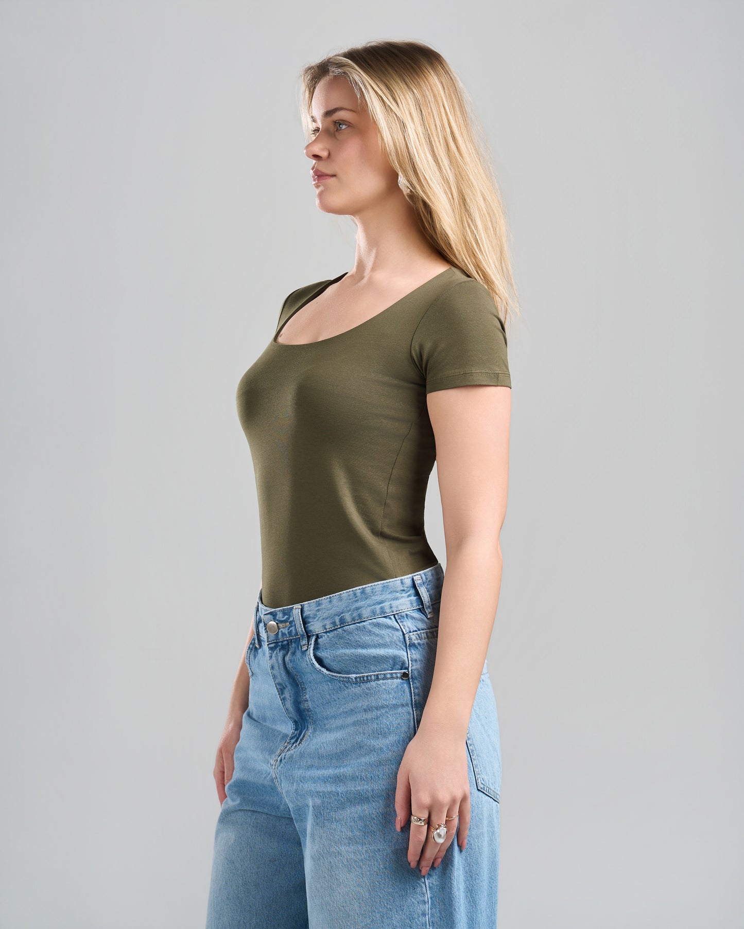 SquareNeck Short Sleeve OliveGreen Top