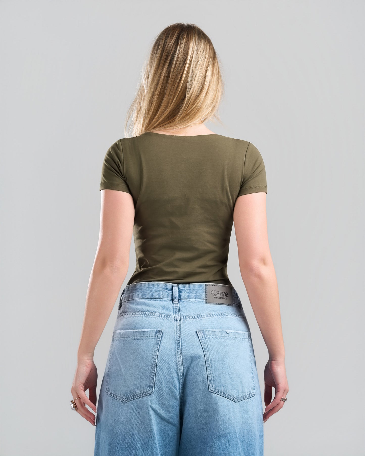 SquareNeck Short Sleeve OliveGreen Top