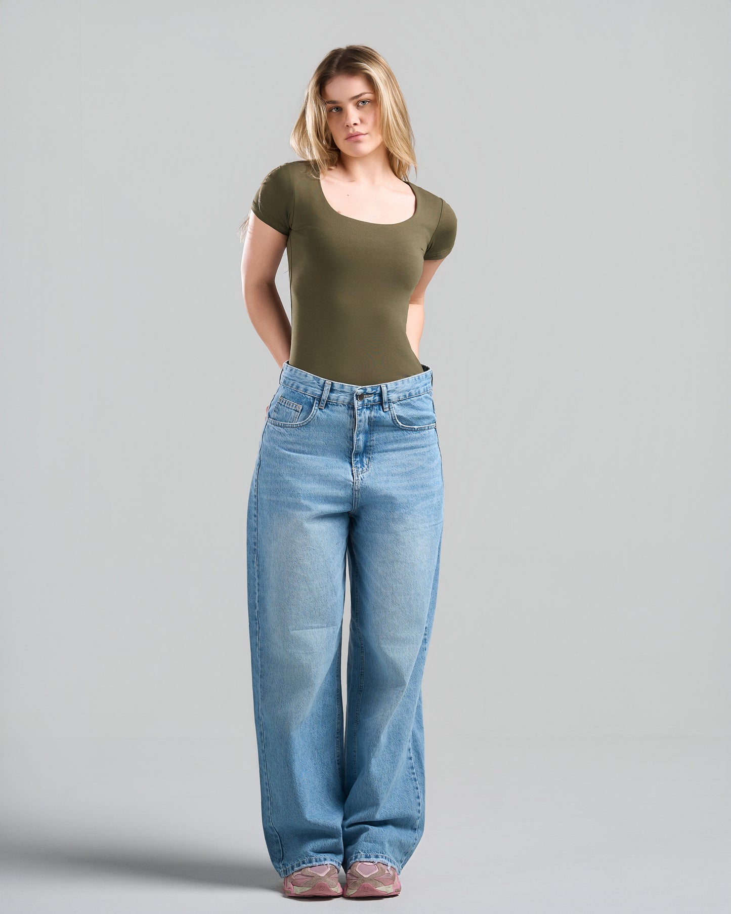 SquareNeck Short Sleeve OliveGreen Top
