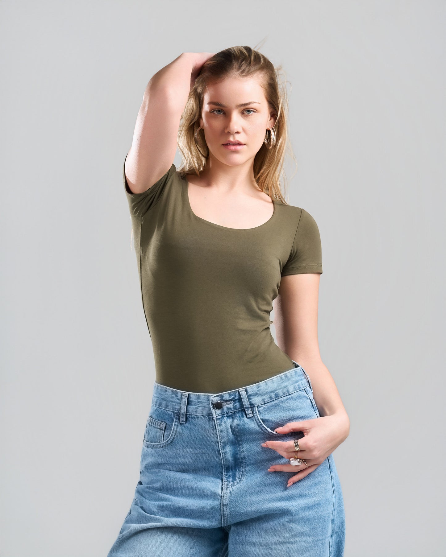 SquareNeck Short Sleeve OliveGreen Top