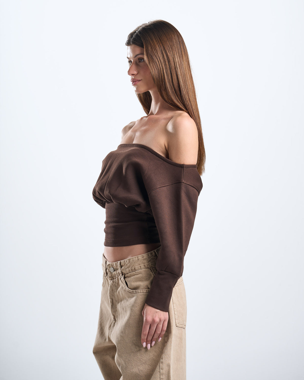 Winter brown off shoulder top