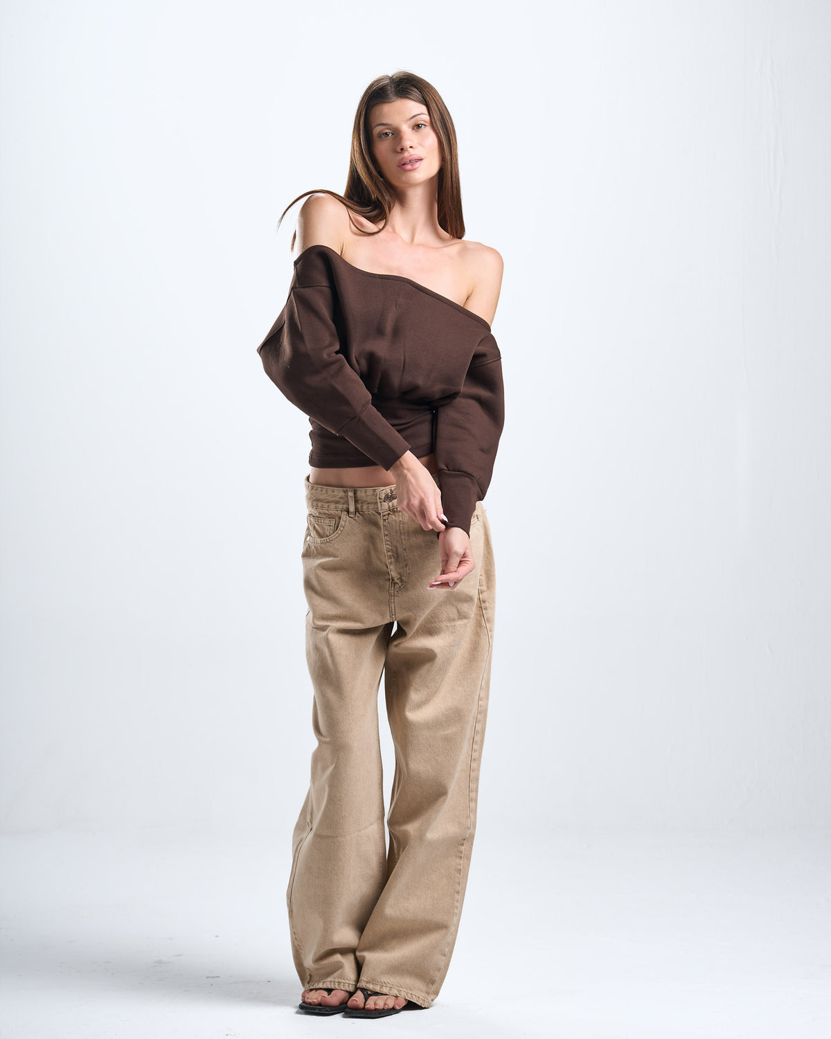 Winter brown off shoulder top