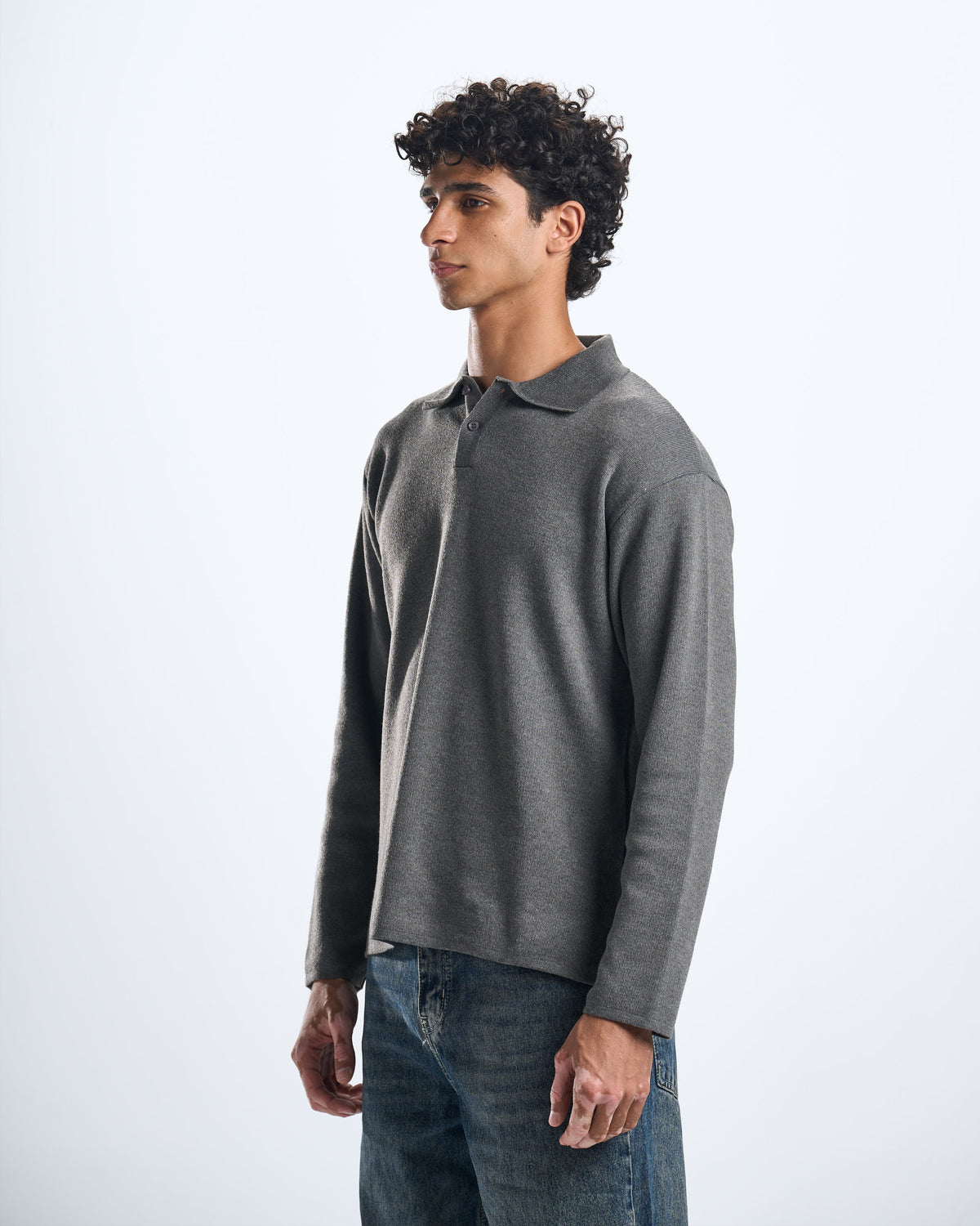 knitted grey LS polo