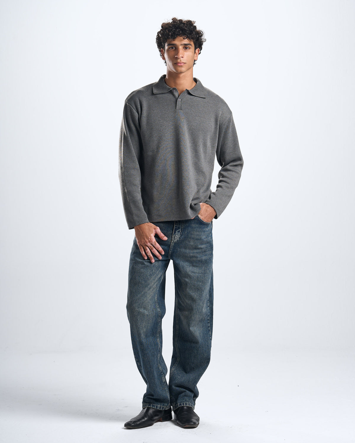 knitted grey LS polo