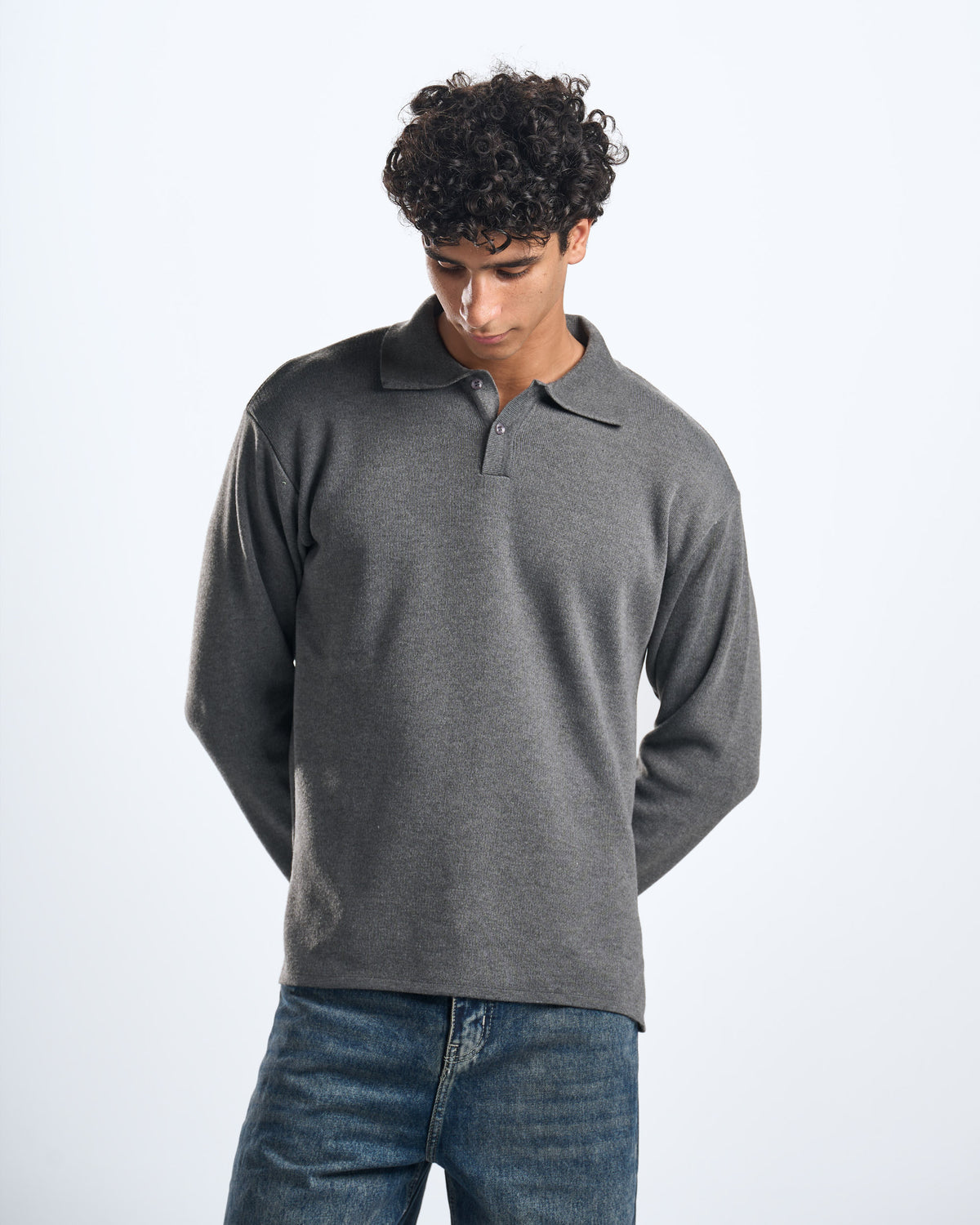 knitted grey LS polo