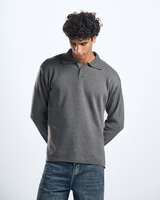 knitted grey LS polo
