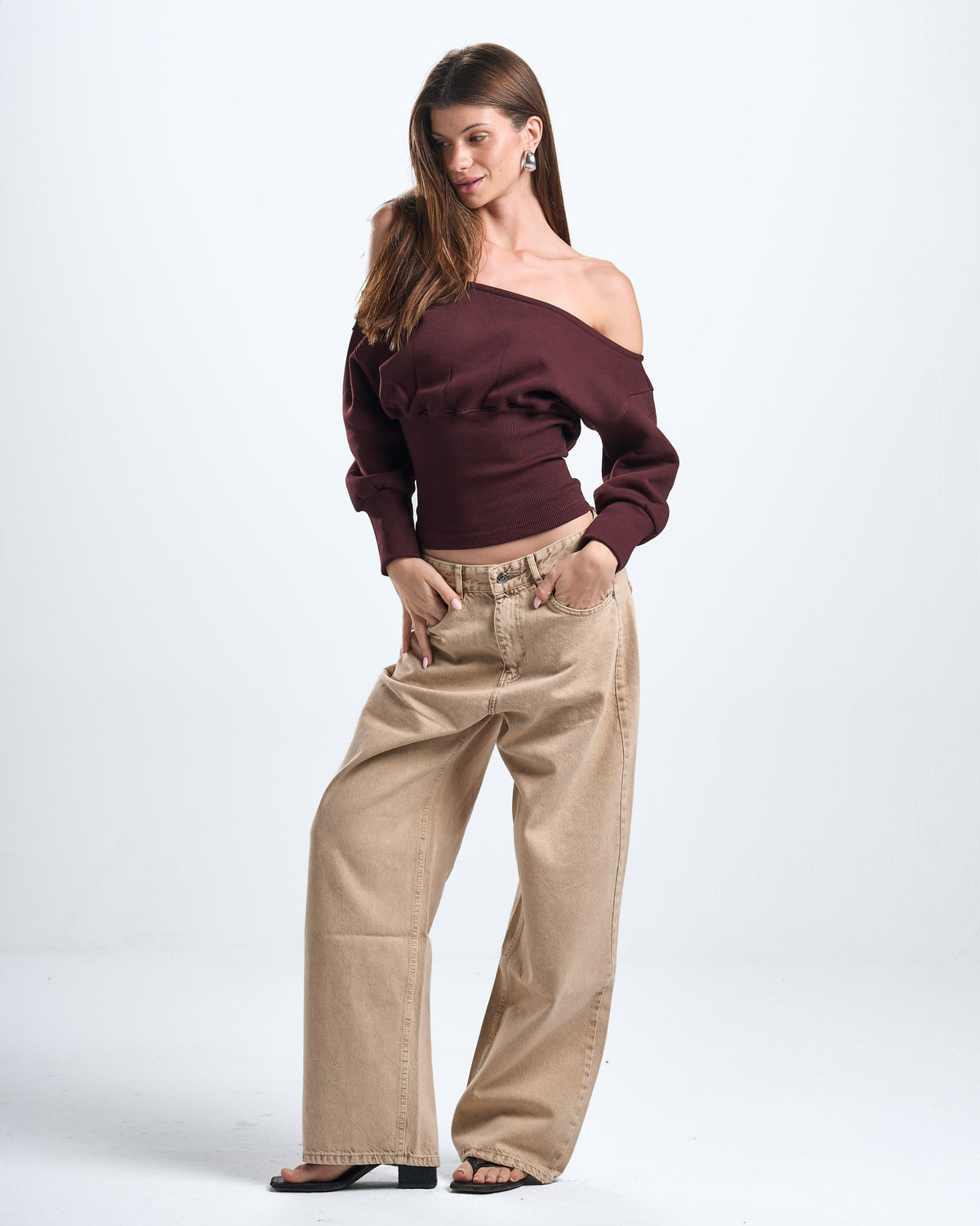 Winter burgundy off shoulder top
