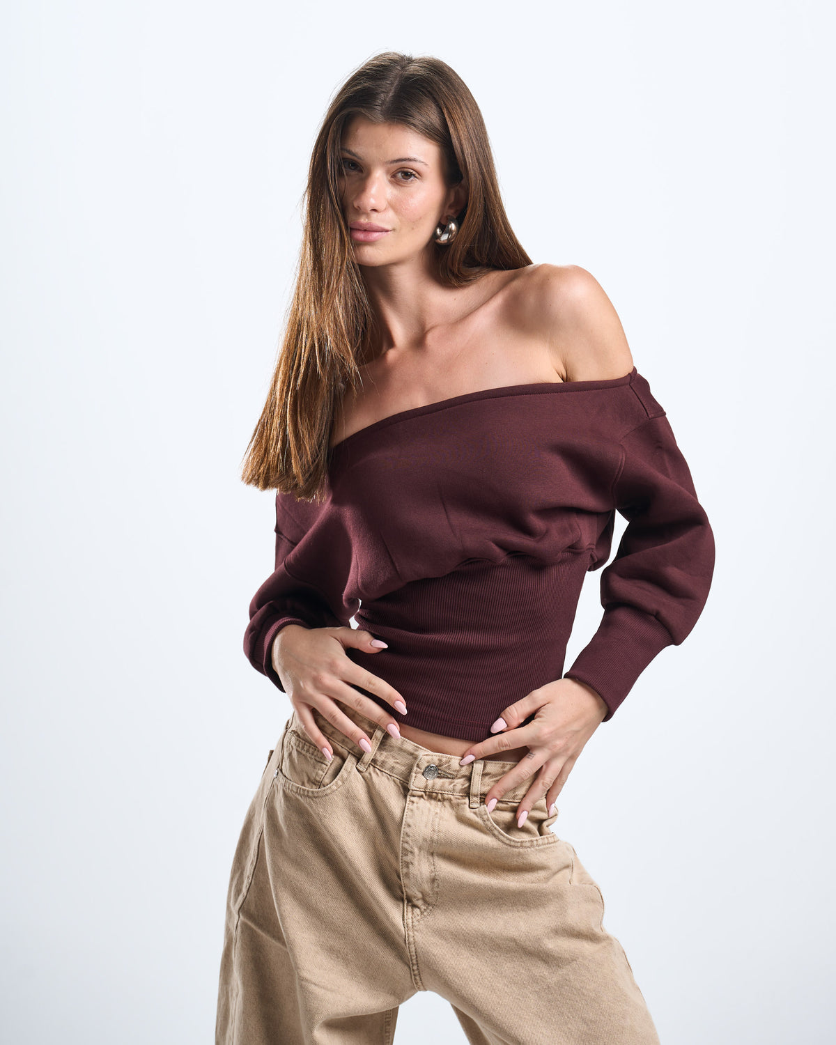 Winter burgundy off shoulder top