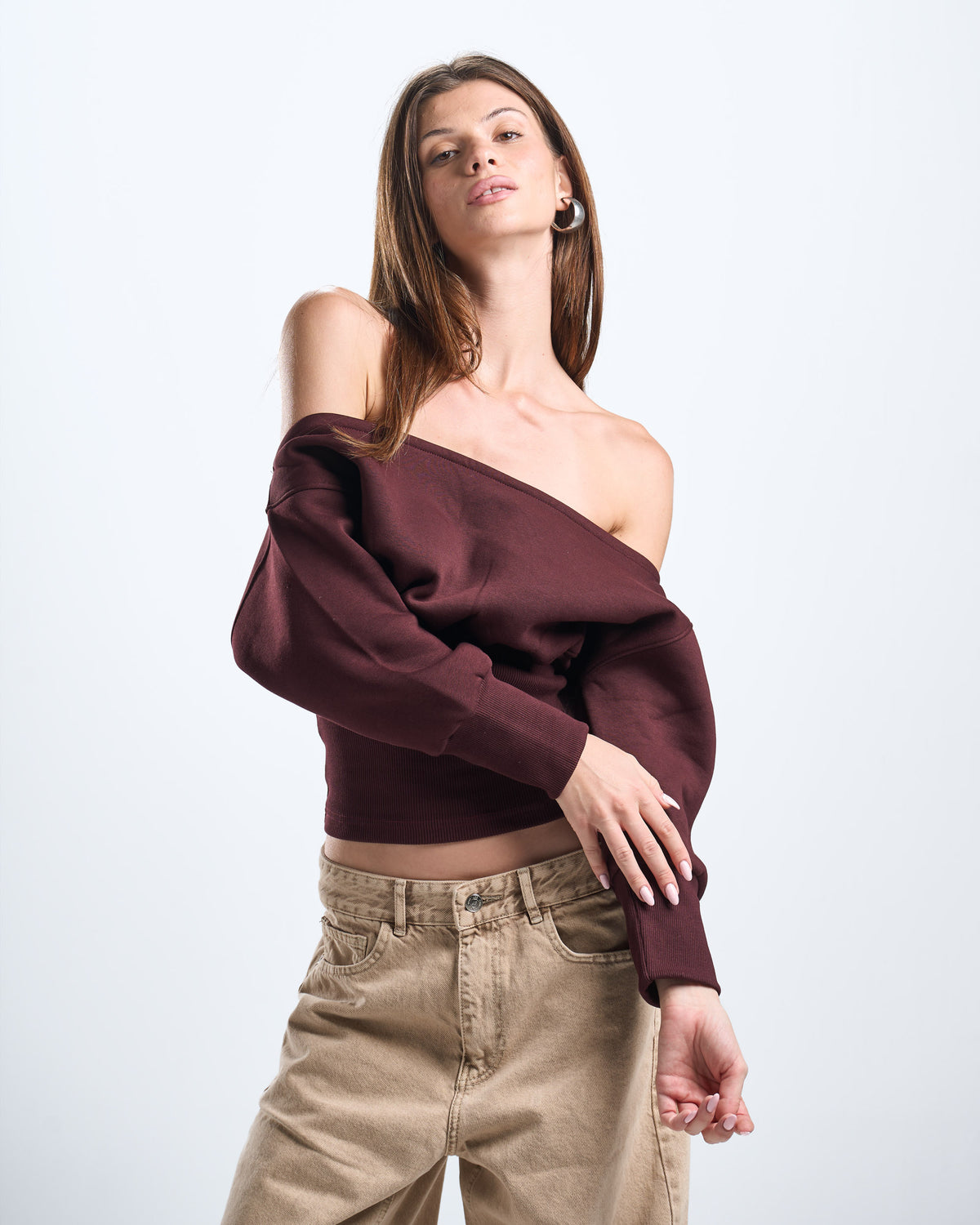 Winter burgundy off shoulder top