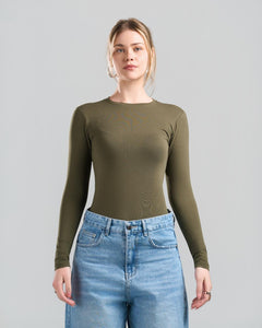U-Neck Long Sleeve OliveGreen Top