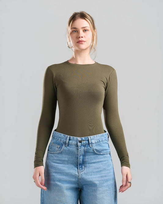 U-Neck Long Sleeve OliveGreen Top