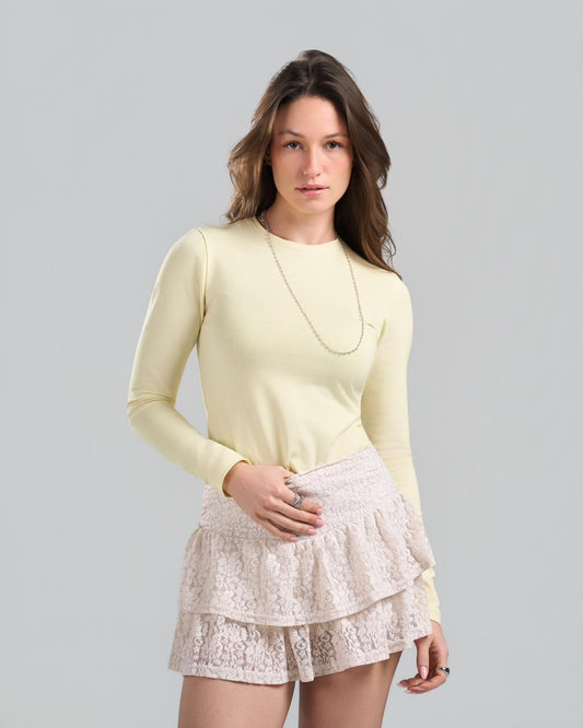 U-Neck Long Sleeve Yellow Top