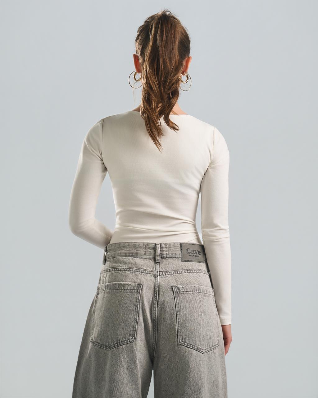 SquareNeck Long Sleeve White Top