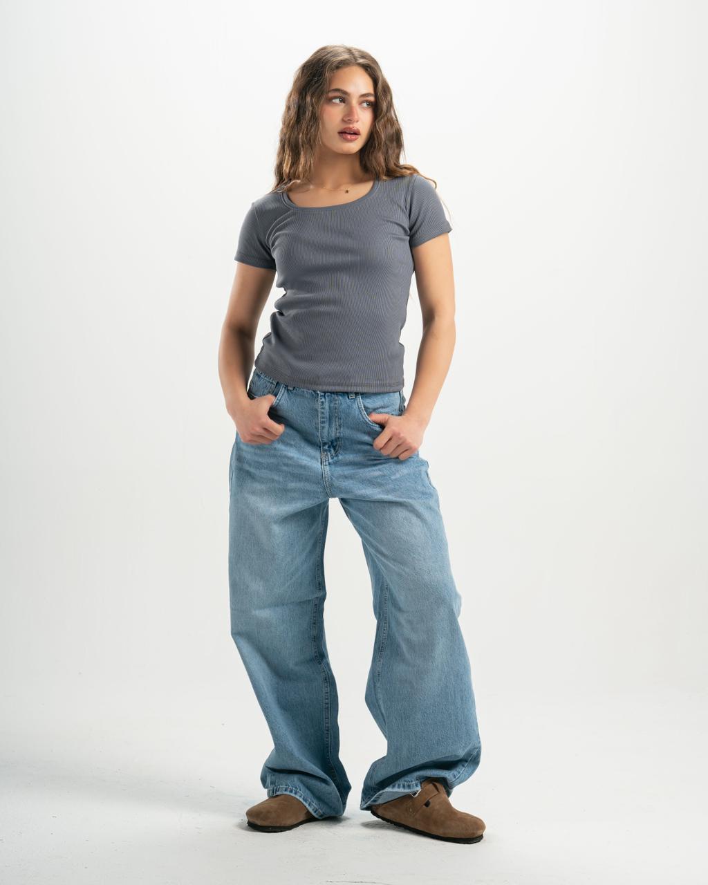 ribbed square neck grey SS top