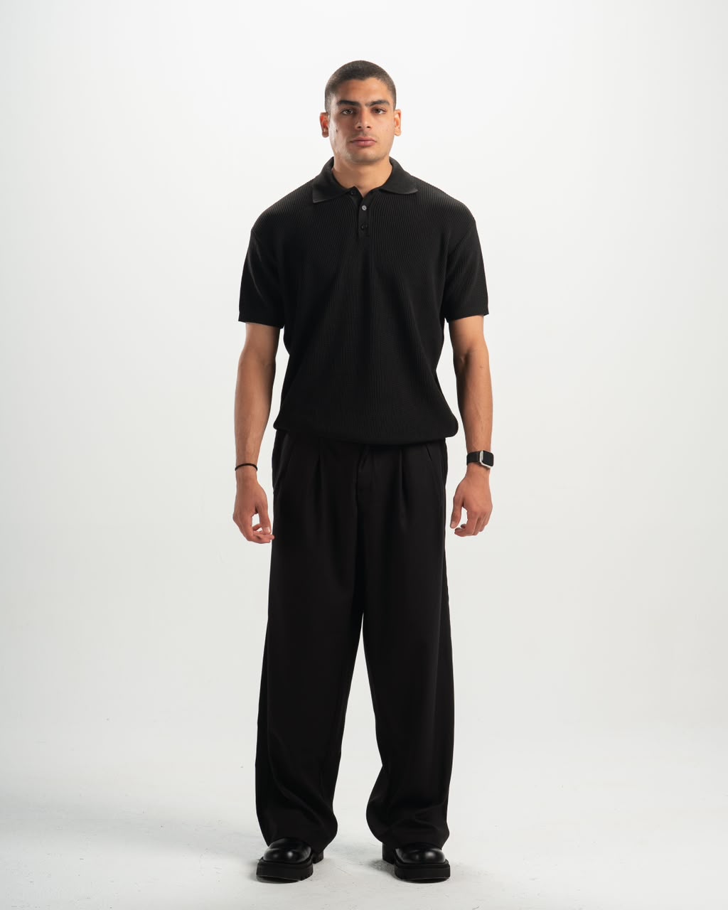 Men pleated black pants