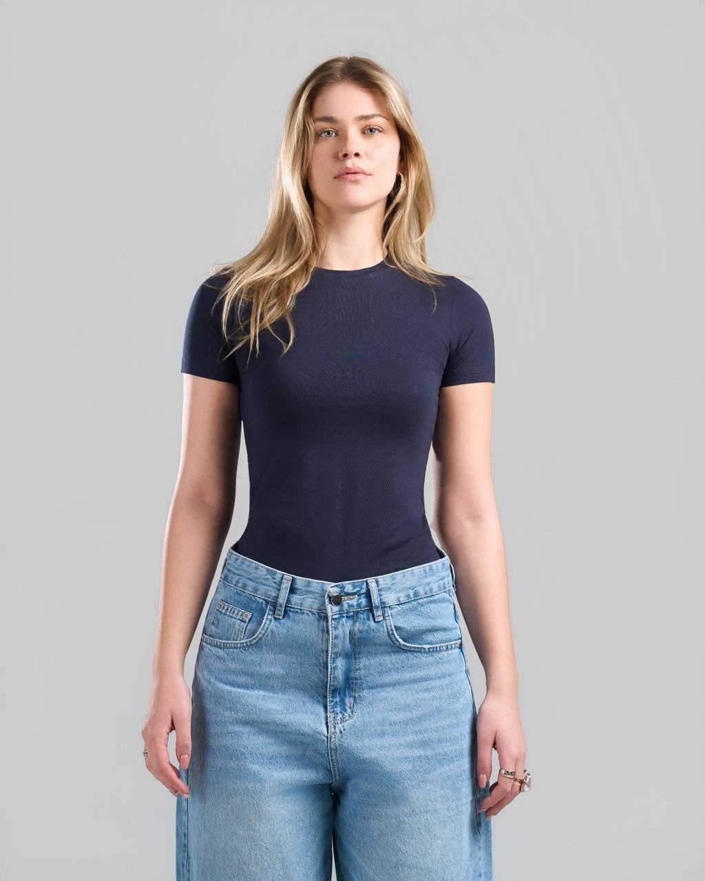 U-Neck Short Sleeve NavyBlue Top