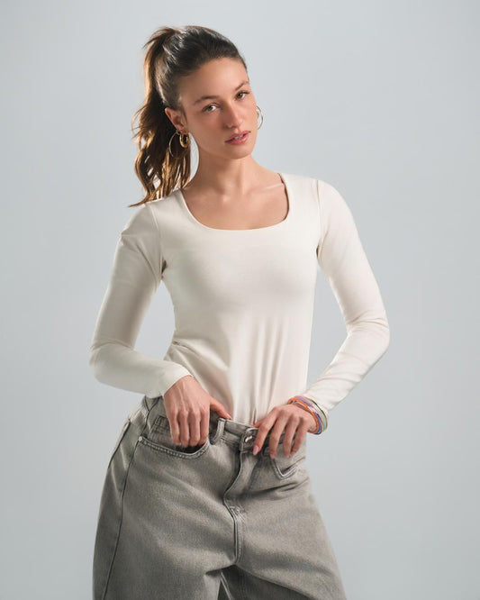 SquareNeck Long Sleeve White Top