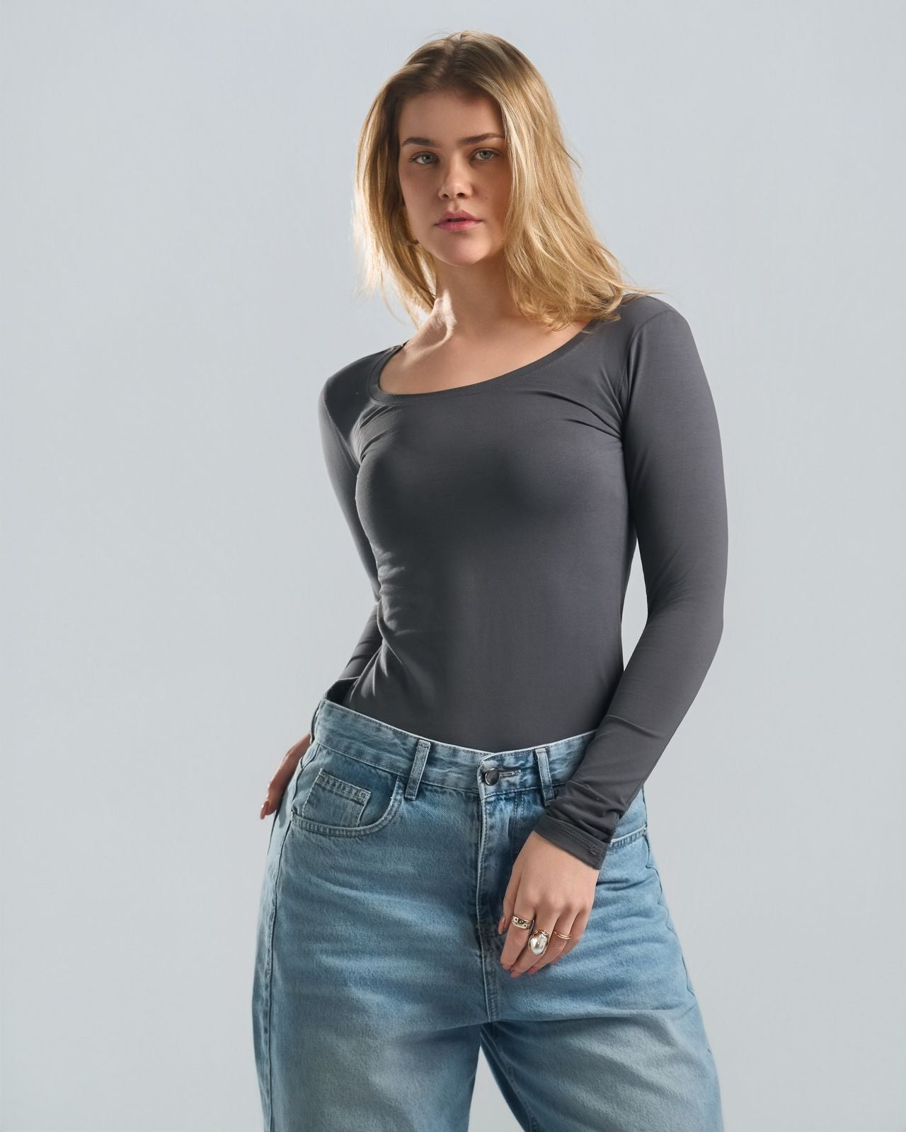 Round Long Sleeve DarkGrey Top