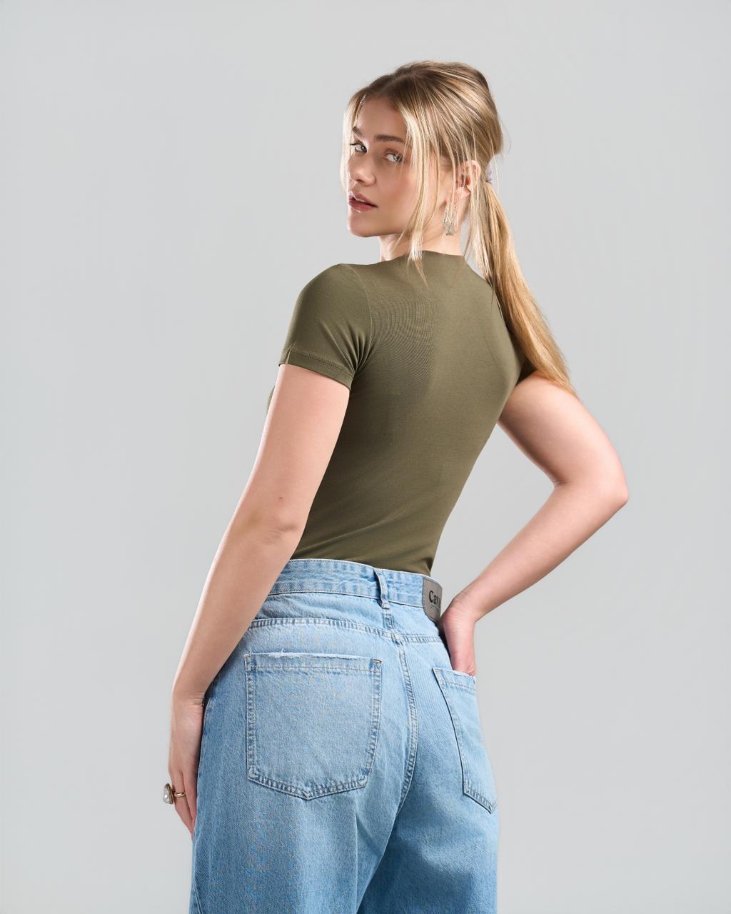 U-Neck Short Sleeve OliveGreen Top