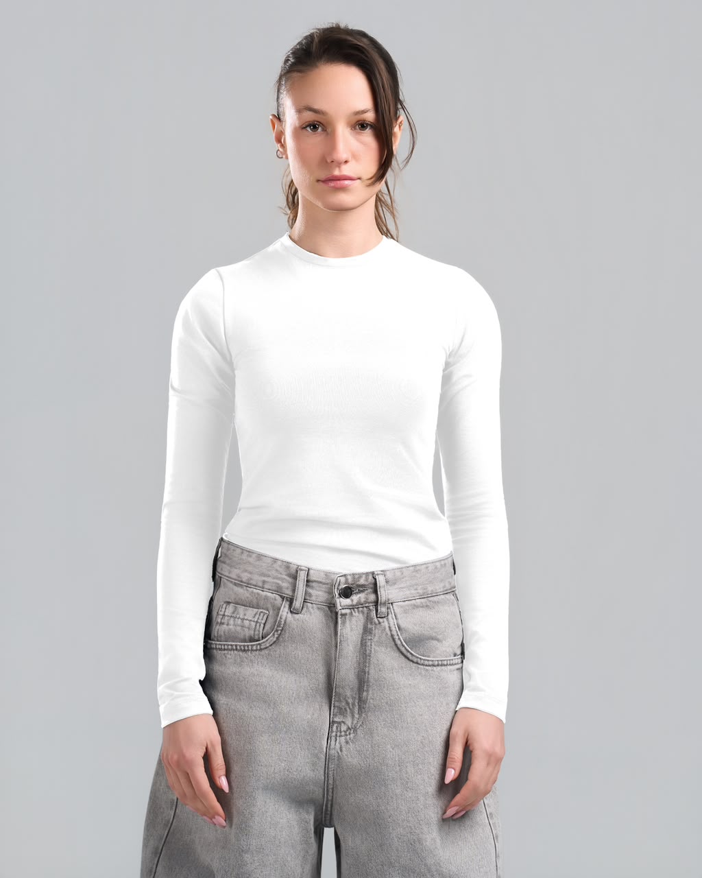 U-Neck Long Sleeve White Top