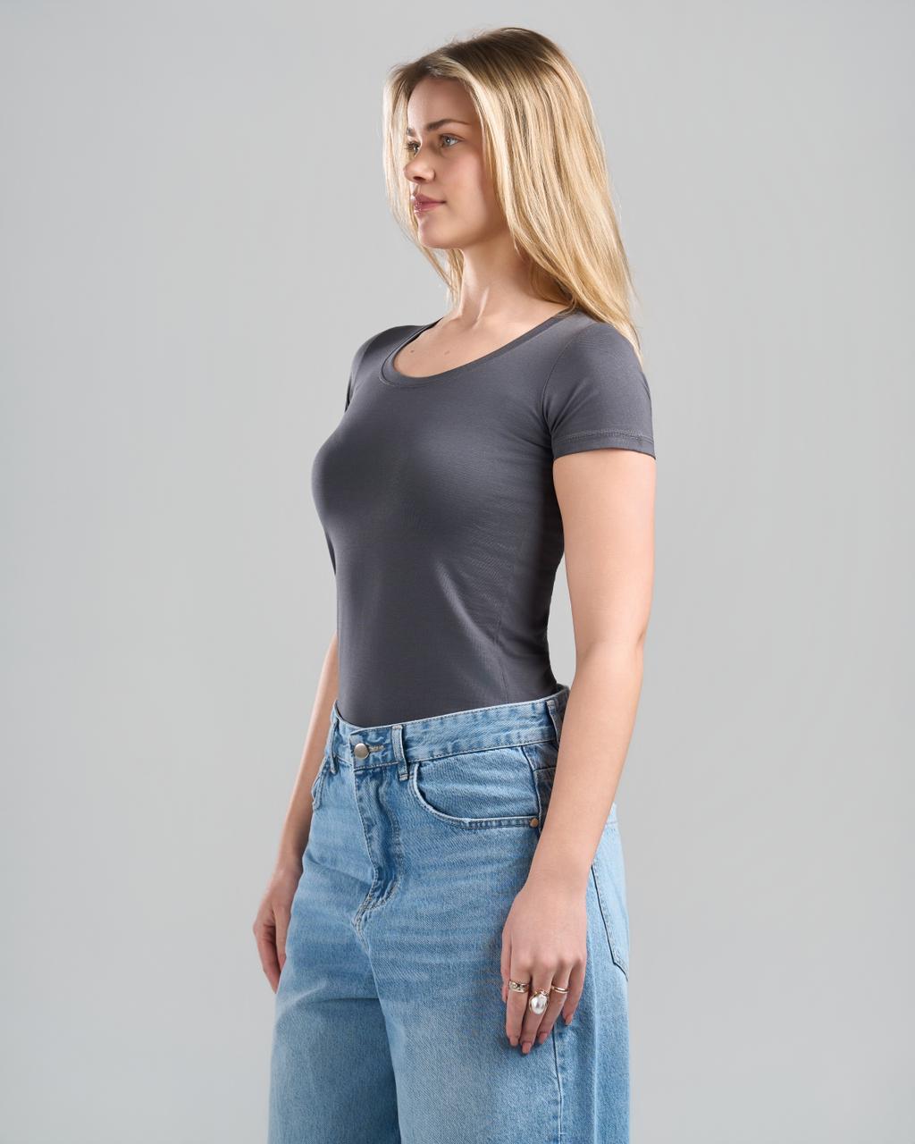 Round Short Sleeve DarkGrey Top