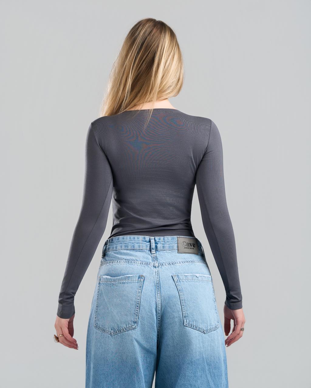 Round Long Sleeve DarkGrey Top