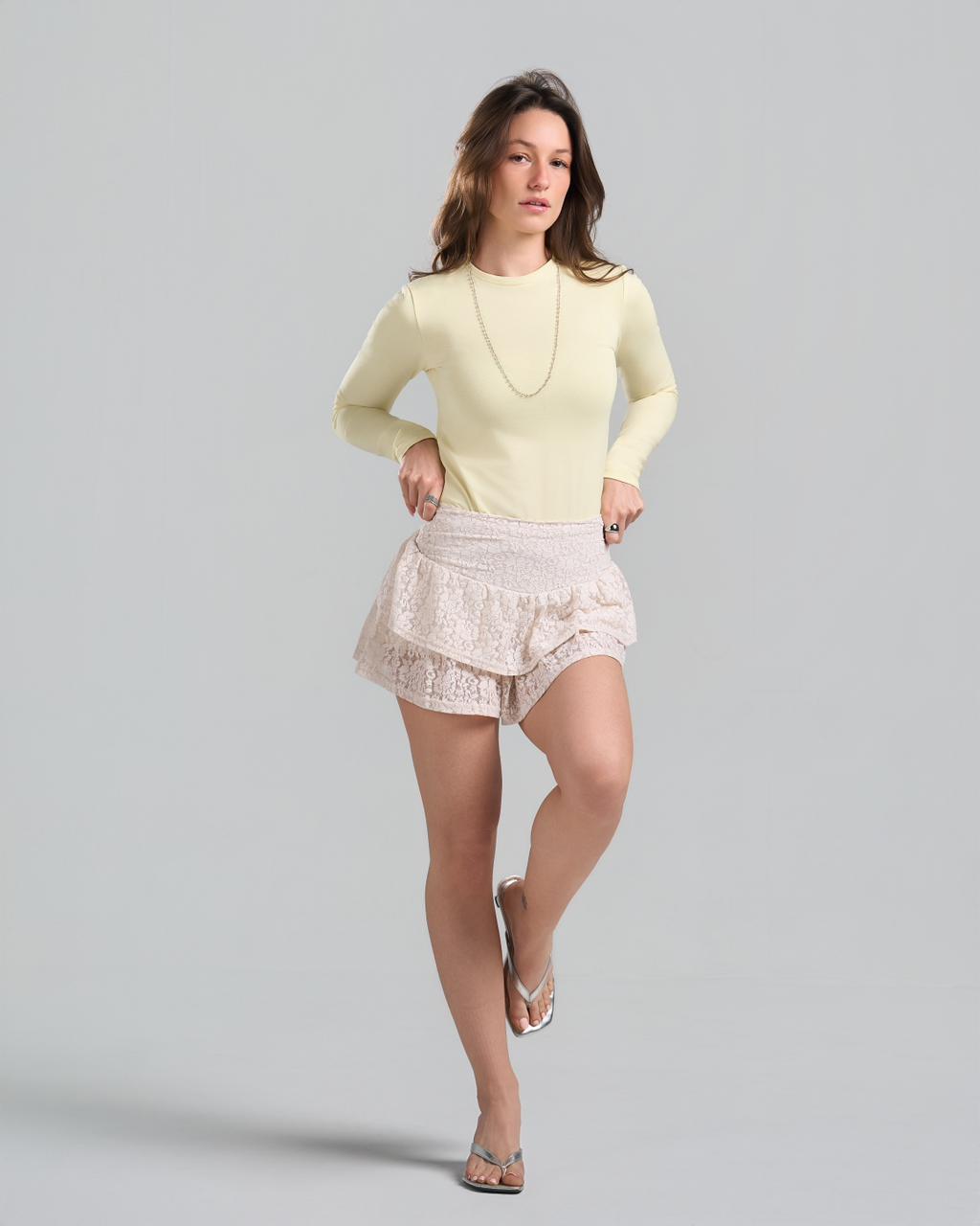 U-Neck Long Sleeve Yellow Top
