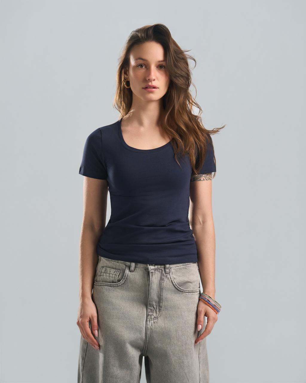 Round Short Sleeve NavyBlue Top