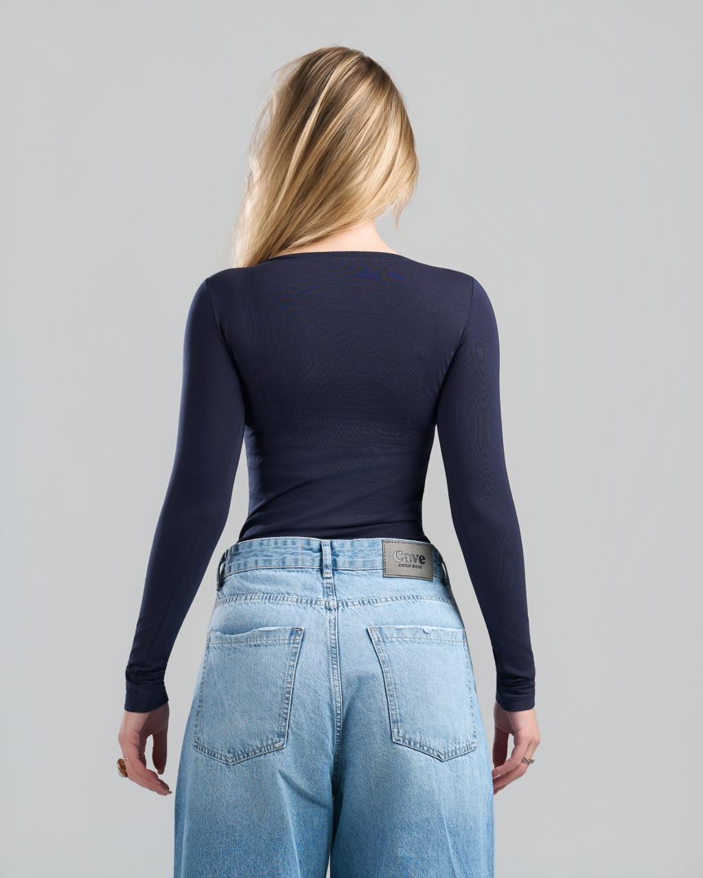 Round Long Sleeve NavyBlue Top
