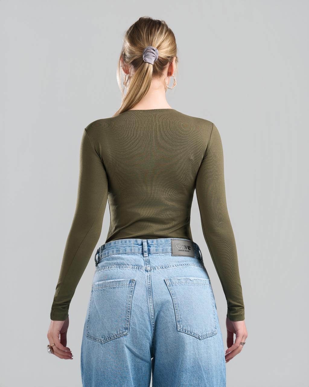 U-Neck Long Sleeve OliveGreen Top