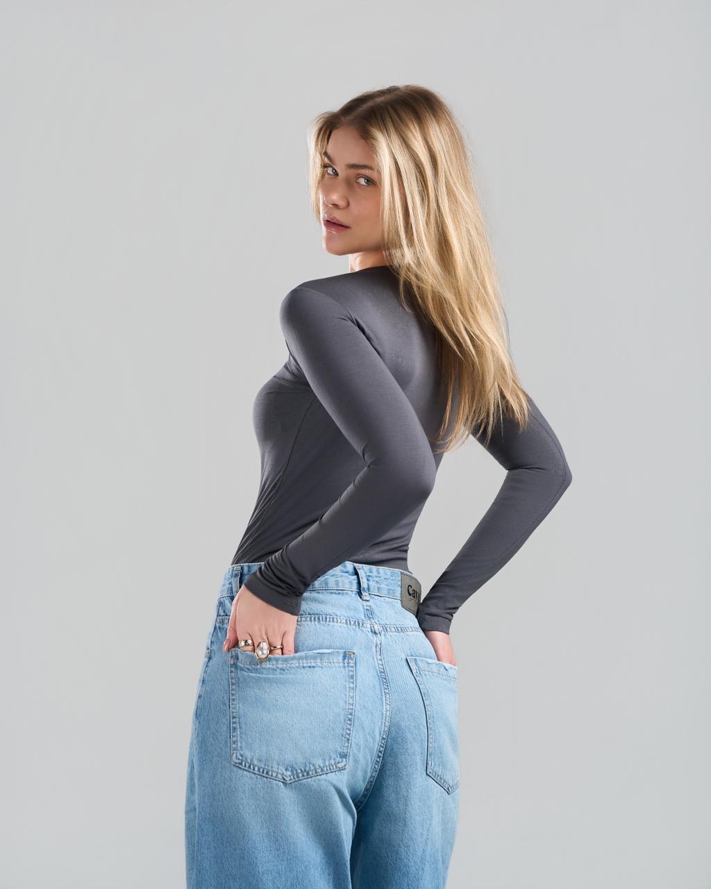 Round Long Sleeve DarkGrey Top
