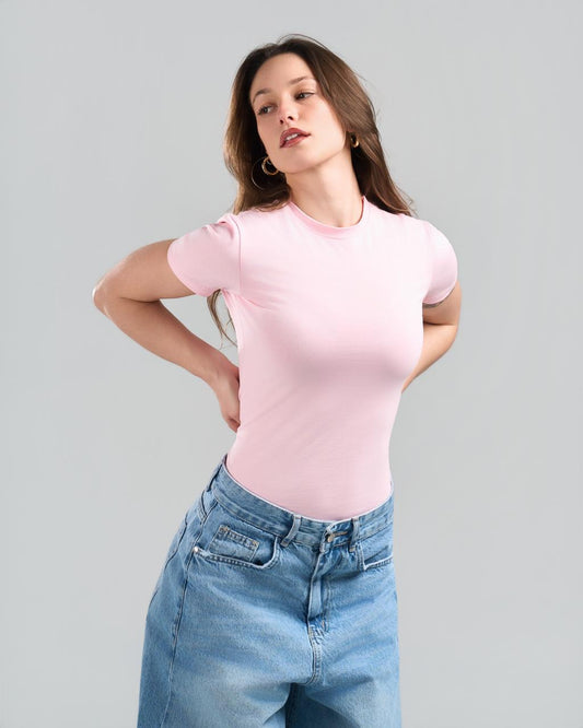 U-Neck Short Sleeve BabyPink Top