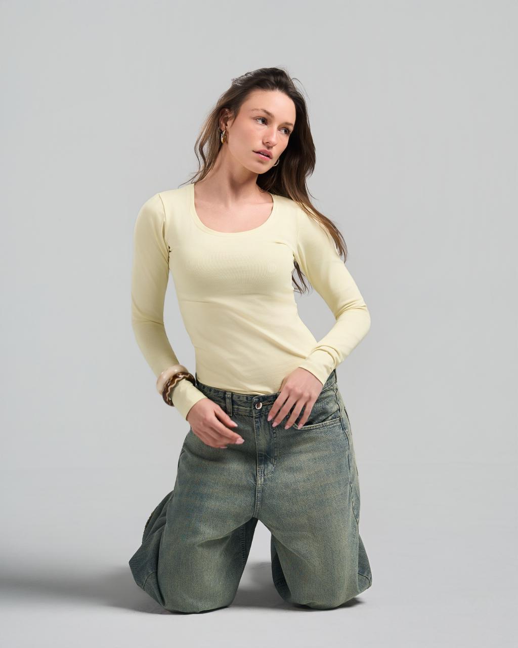 Round Long Sleeve Yellow Top