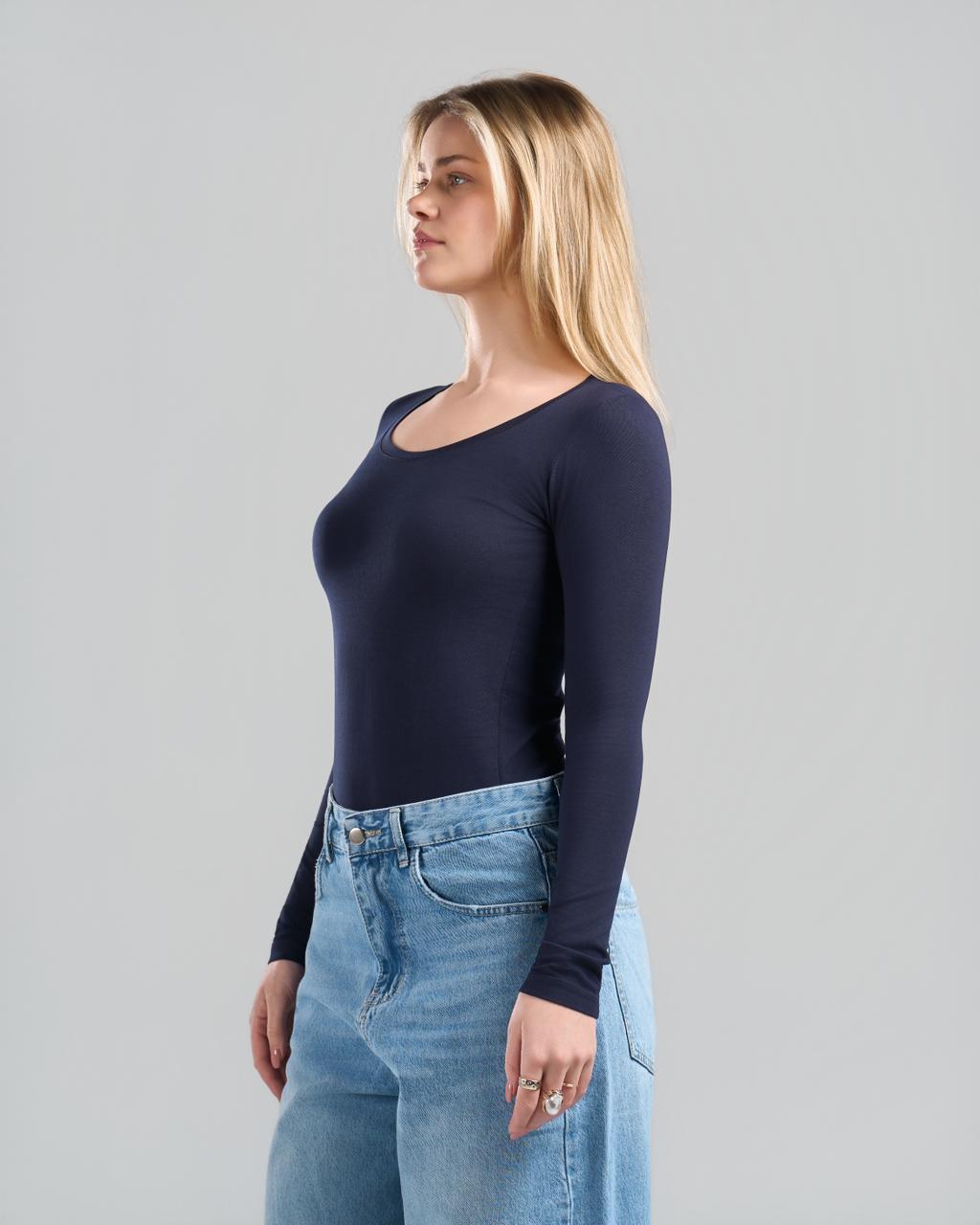 Round Long Sleeve NavyBlue Top