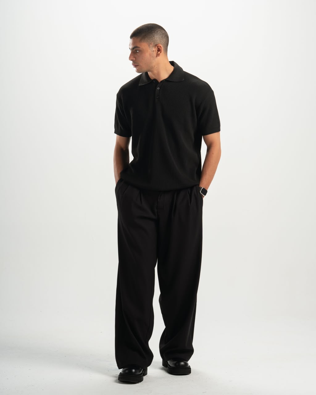 Men pleated black pants