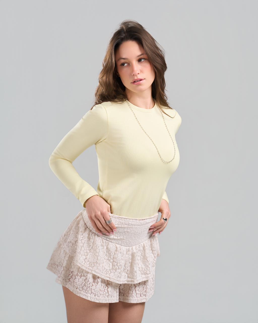U-Neck Long Sleeve Yellow Top