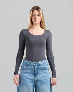 Round Long Sleeve DarkGrey Top