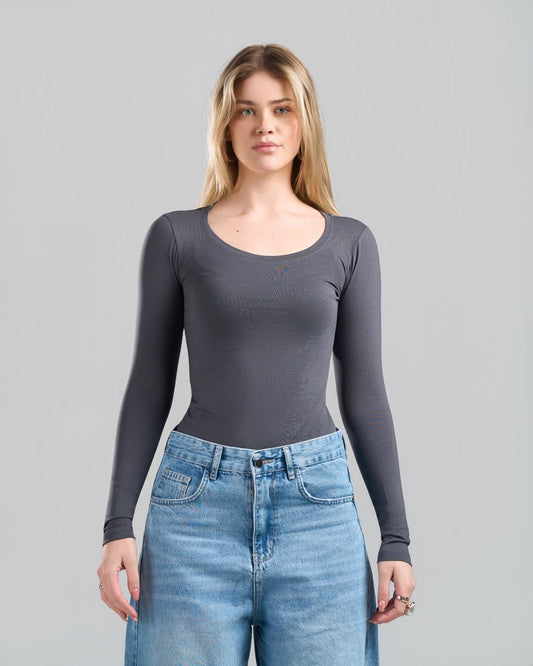 Round Long Sleeve DarkGrey Top