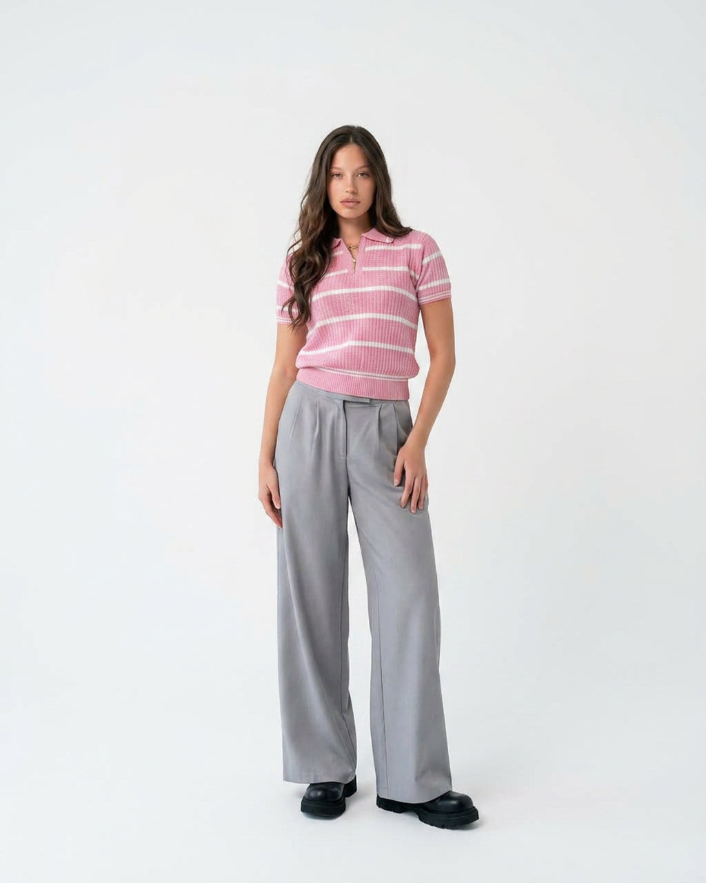 women pleated gray pants