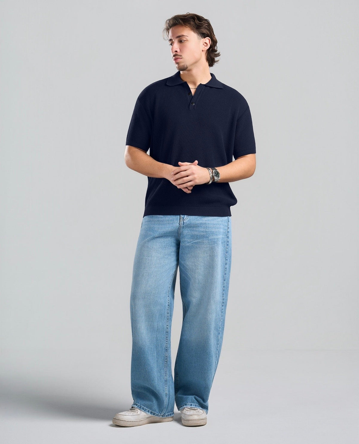Knitted Navy blue Polo